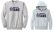 Load image into Gallery viewer, Athletic Gray St. Timothy's Titans sweatshirt crew / hoodie option