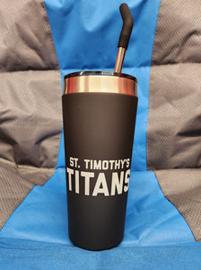 Tumbler - 20 oz Black Stainless steel with straw