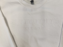 Load image into Gallery viewer, St. Timothy&#39;s Titans White on White Crew Sweatshirt